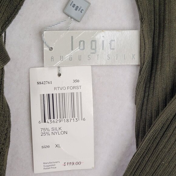 August Silk Logic Ribbed Belted Turtleneck Sweater XL Olive Green Silk/Nylon New - Picture 4 of 9